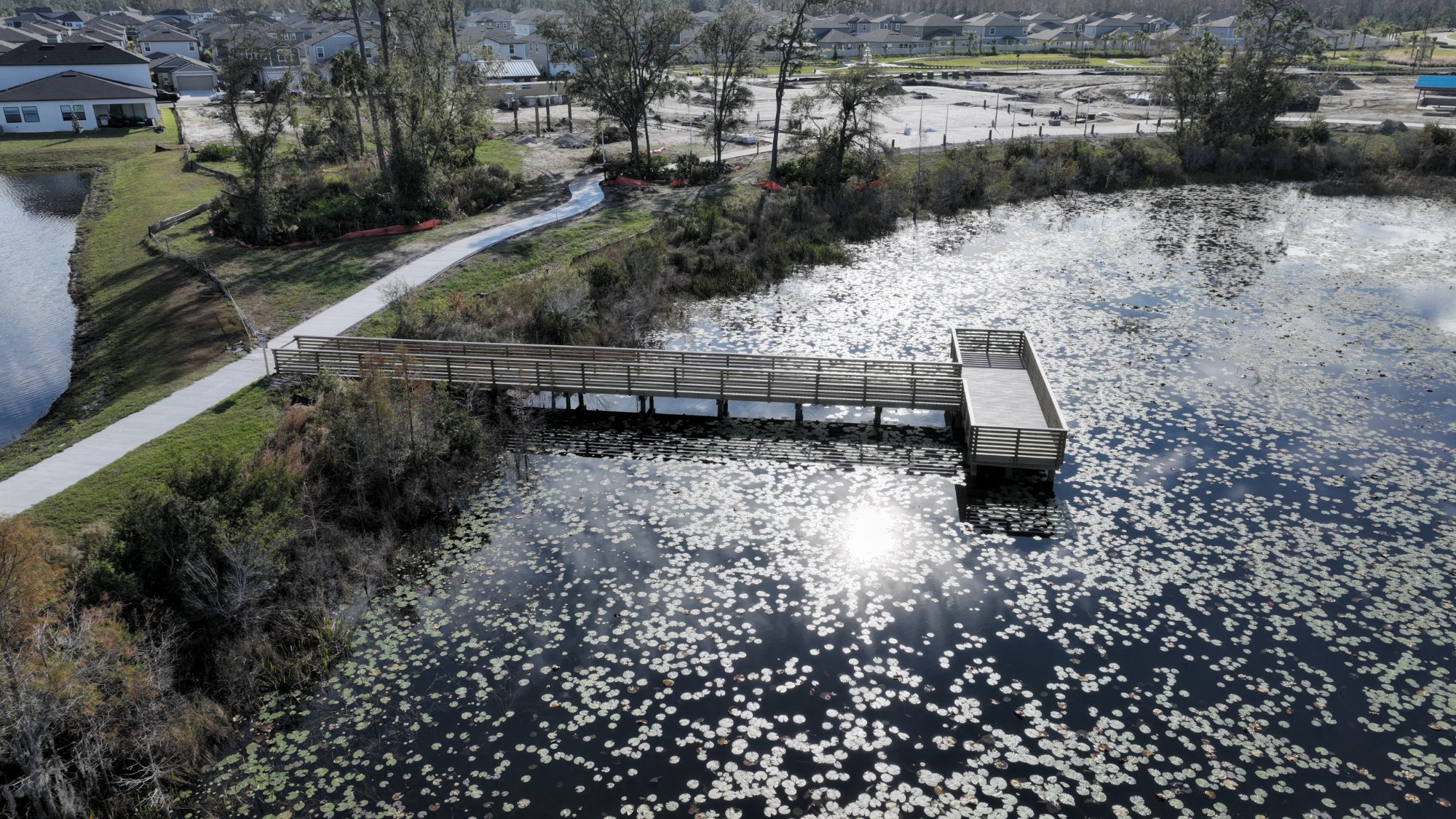 Boardwalk Wetland Dock Aerial — AeroLakeland drone photography