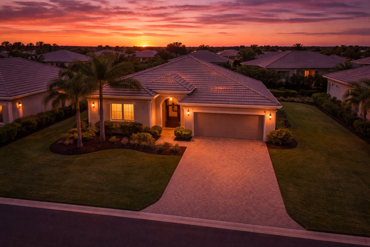 Aerial real estate drone photography golden hour sunset Polk County AeroLakeland